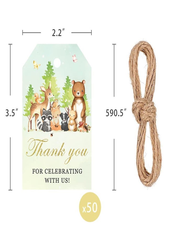 Aukolass 50 Pcs Woodland Animals Thank You Gift Tags, Thank You for Celebrating with Us Tags for Woodland Creature Baby Shower or Birthday Party (Green) - Image 4